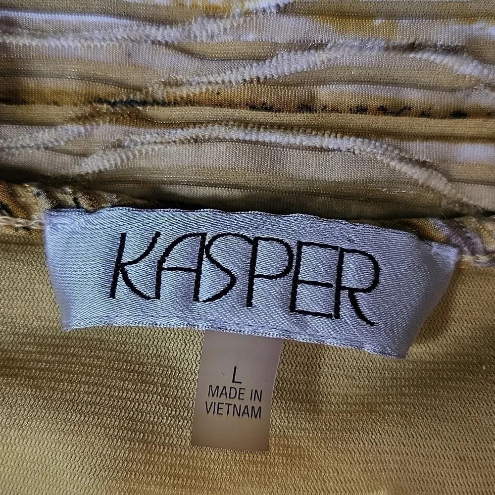 Kasper Women Large Yellow Gold Striped Beaded Tank Top Blouse Boho Investment - Picture 6 of 8